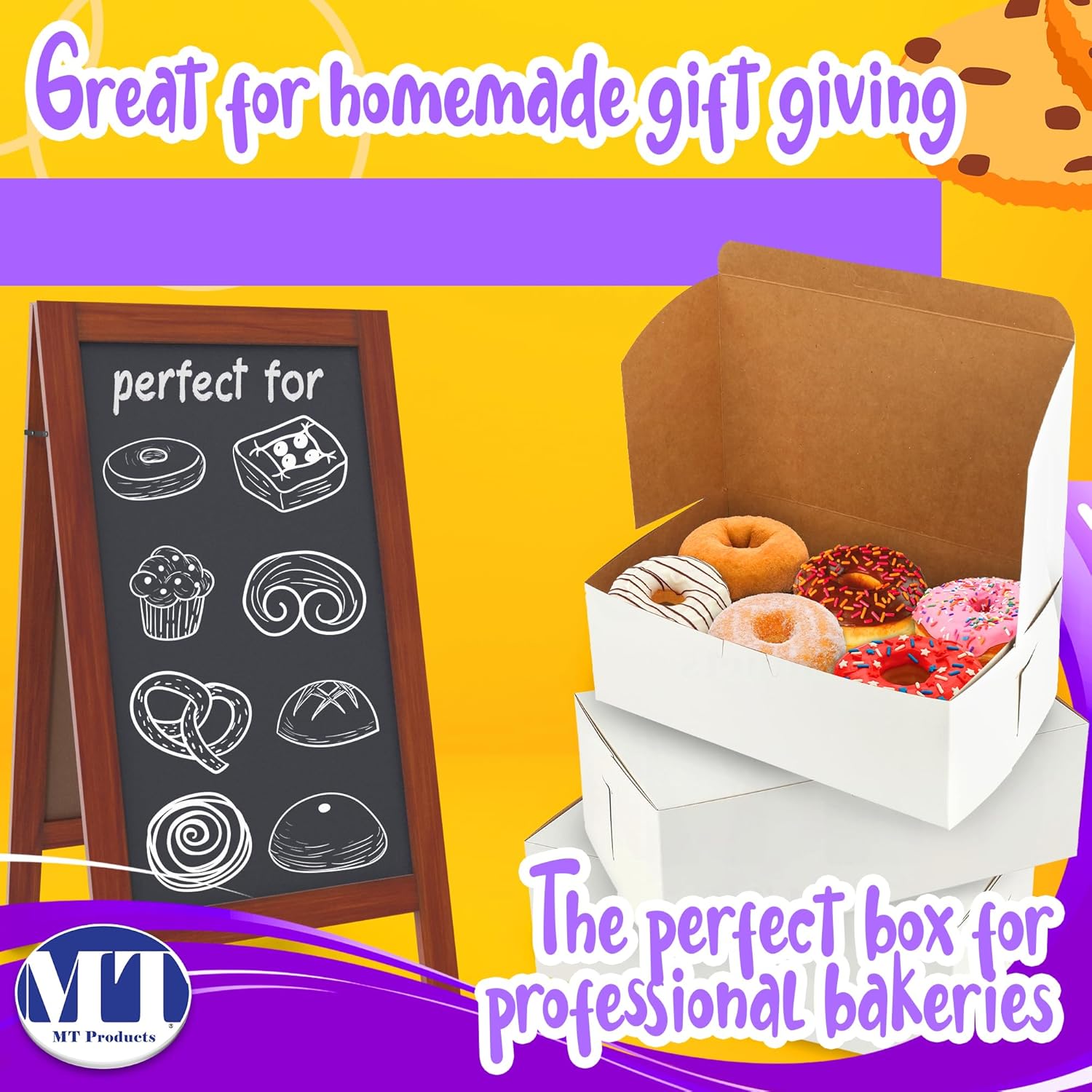 MT Products Cookie Boxes - 10" x 6" x 3.5" - White Bakery Boxes No-Window for Muffin, Cupcakes, Donuts, Macaroon (Pack of 250) - Made in USA