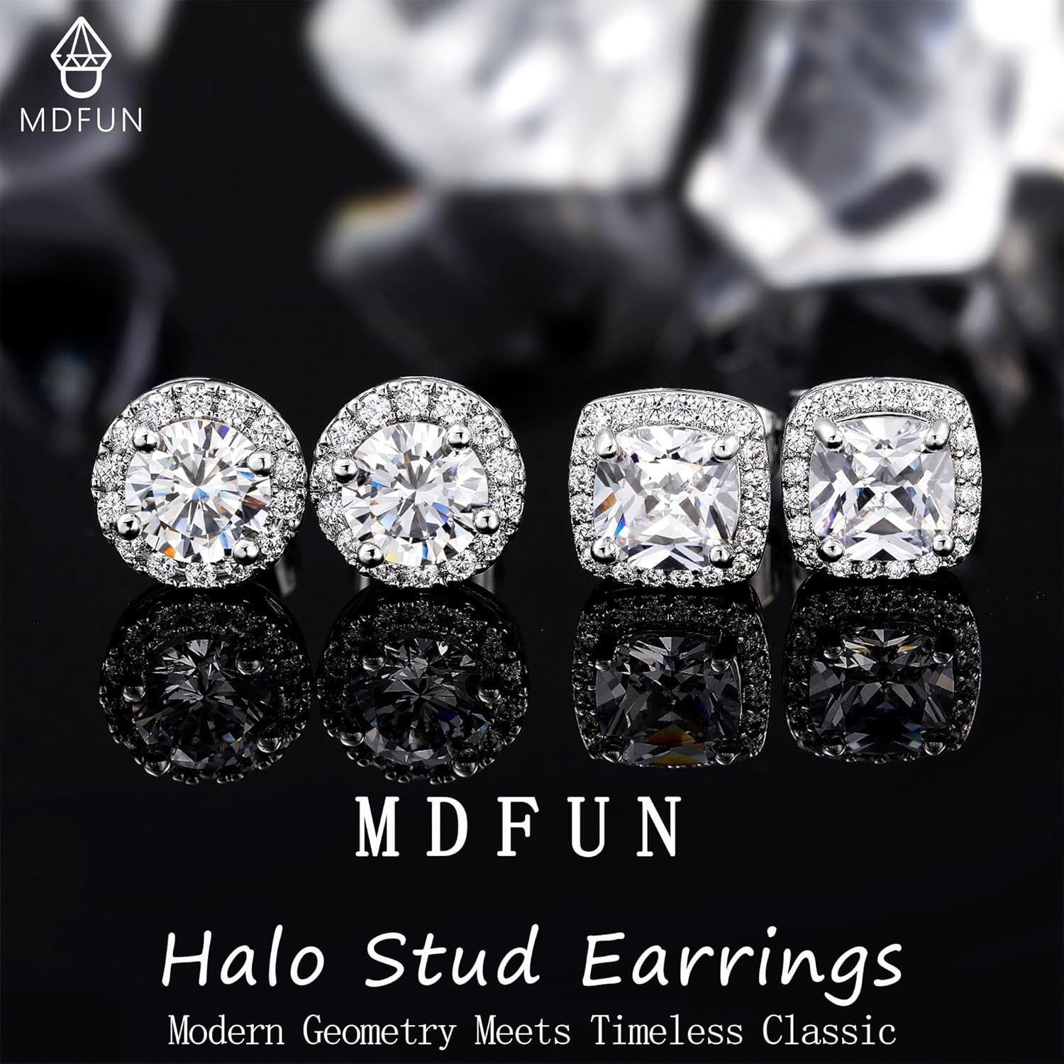 MDFUN Halo Stud Earrings 18K Gold Plated Round/Square/Heart/Teardrop Cubic Zirconia Earrings Set for Women - Image 5
