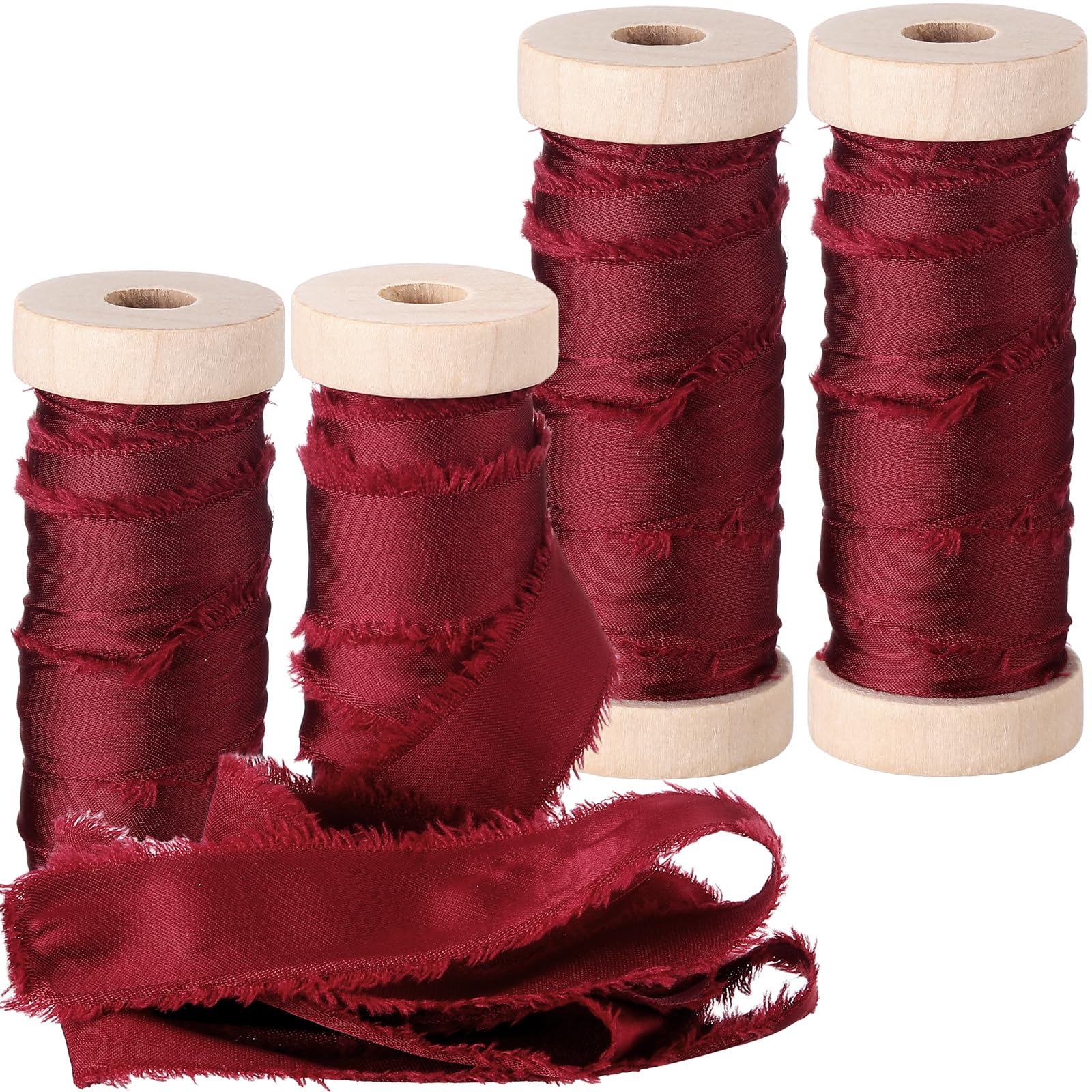 Photo 1 of Mindsoft Burgundy Ribbon 1/4"-1/2" x 20 Yards Satin Fabric with Wooden Spool