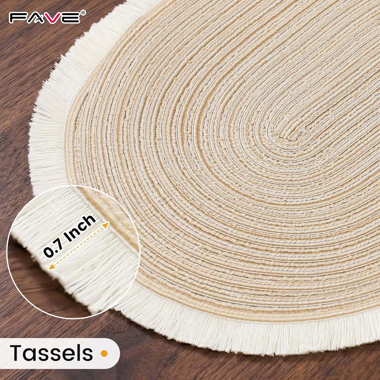 FAVE Boho Oval Woven Placemats Set of 6, Washable Table Mats with Tassels