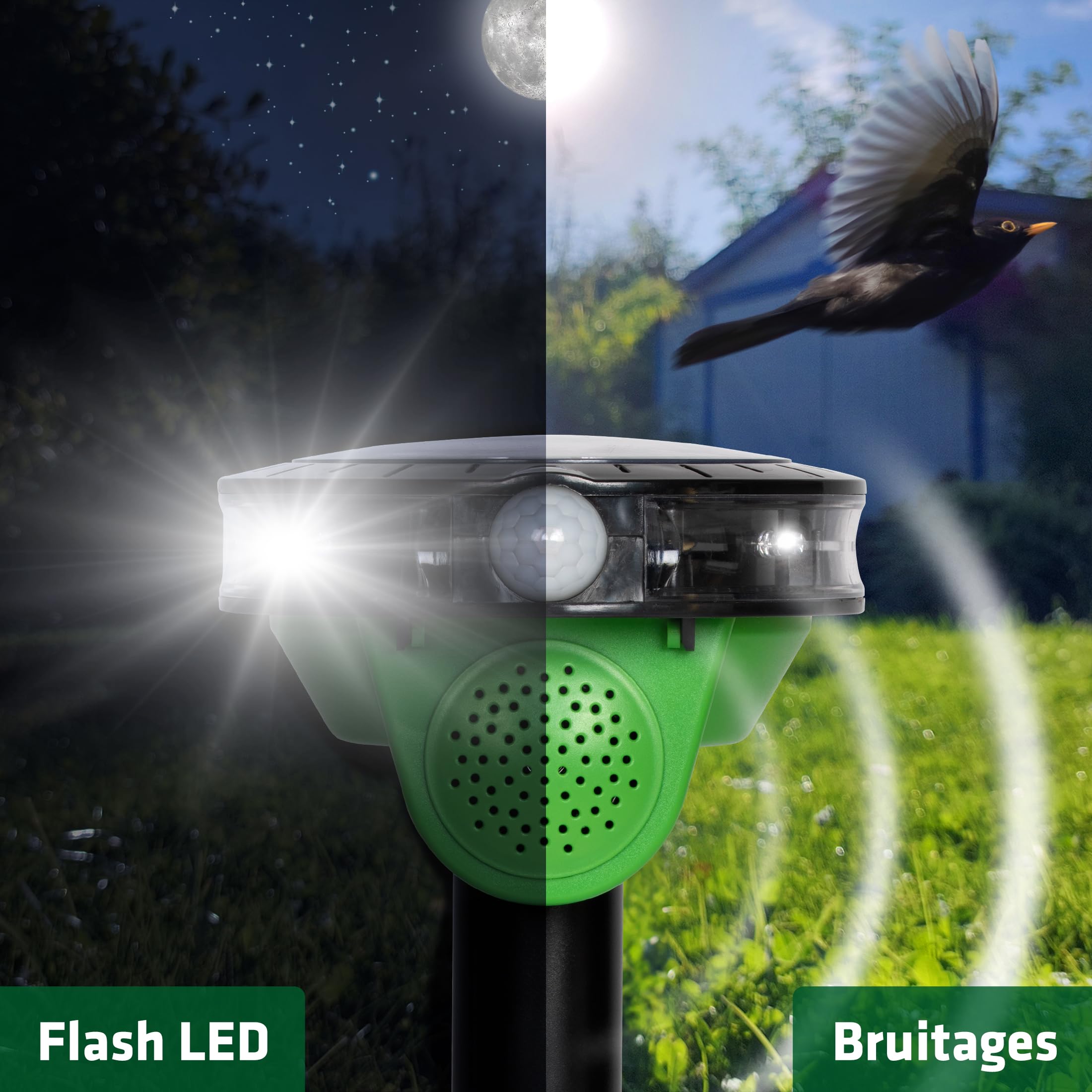 GARDIGO Répulsif Anti-Pigeons Solaire avec Détecteur de Mouvement | Anti-pigeons – Répulsif oiseaux Solaire – Détecteur de mouvement avec Flash LED – Pour Jardin, Terrasse