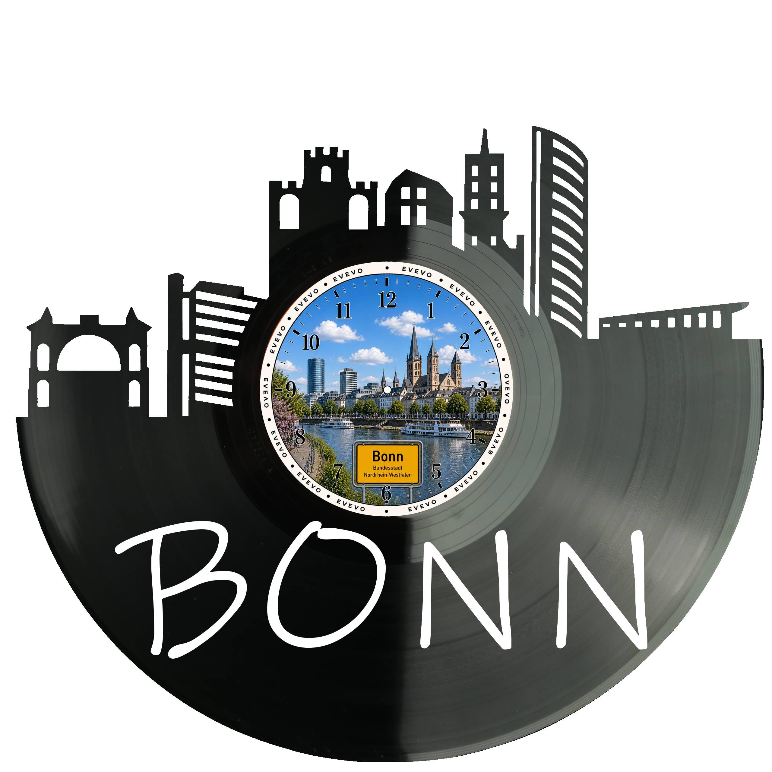 EVEVO Decorazione da parete a forma di disco di Bonn, decorazione da parete in vinile con skyline del Reno, regalo per i fan di Bonn, amanti della casa di Beethovenstadt, D0044