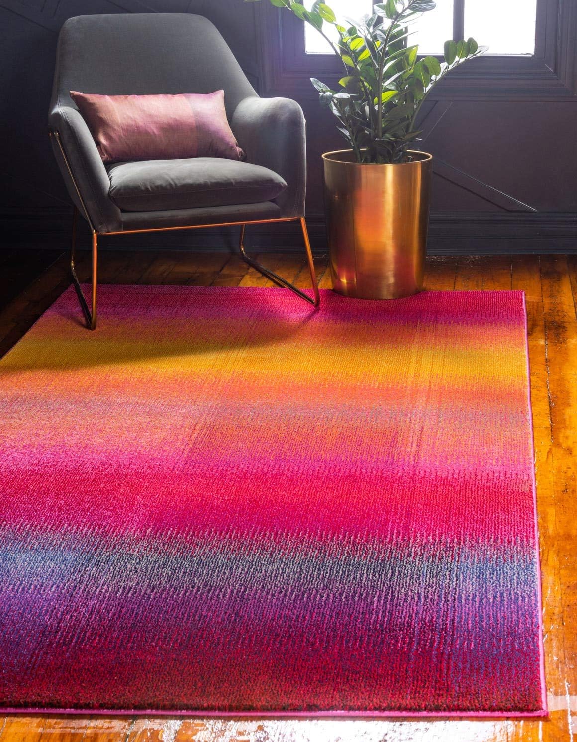 Estrella Collection Colorful, Gradient, Sunset, Abstract, Bright Colors Area Rug (5' 0 x 8' 0 Rectangular, Pink/Gold)