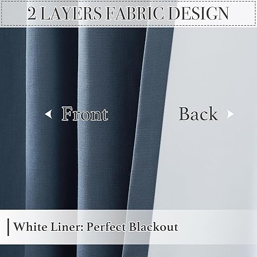 Miniatura 7 de KGORGE Cortinas de lino sintético azul de 120 pulgadas de largo, cortinas opacas naturales de lino para oscurecer la privacidad, tratamiento de
