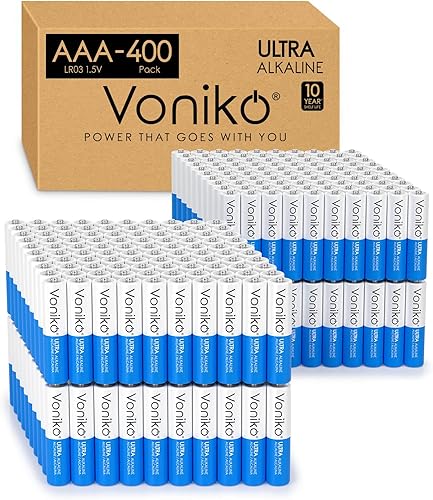 Voniko - Pilas AAA de grado premium -Paquete de 400 - Batería alcalina triple A - Baterías de 1.5 V de larga duración, a prueba de fugas - Vida útil