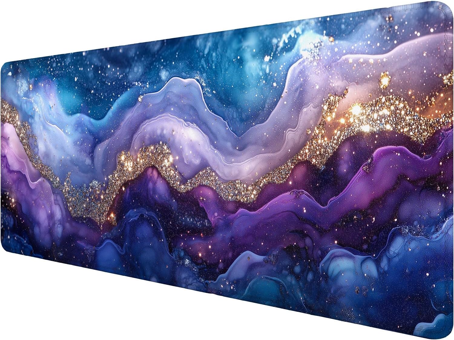 Marble Mouse Pad Fantasy Ink Painting Purple Blue Glitter Large Gaming Mouse Mat with Stitched Edges,Non-Slip Waterproof Rubber Base Mouse Mat Office Computer Keyboard Laptop Home 31.5"x11.8"