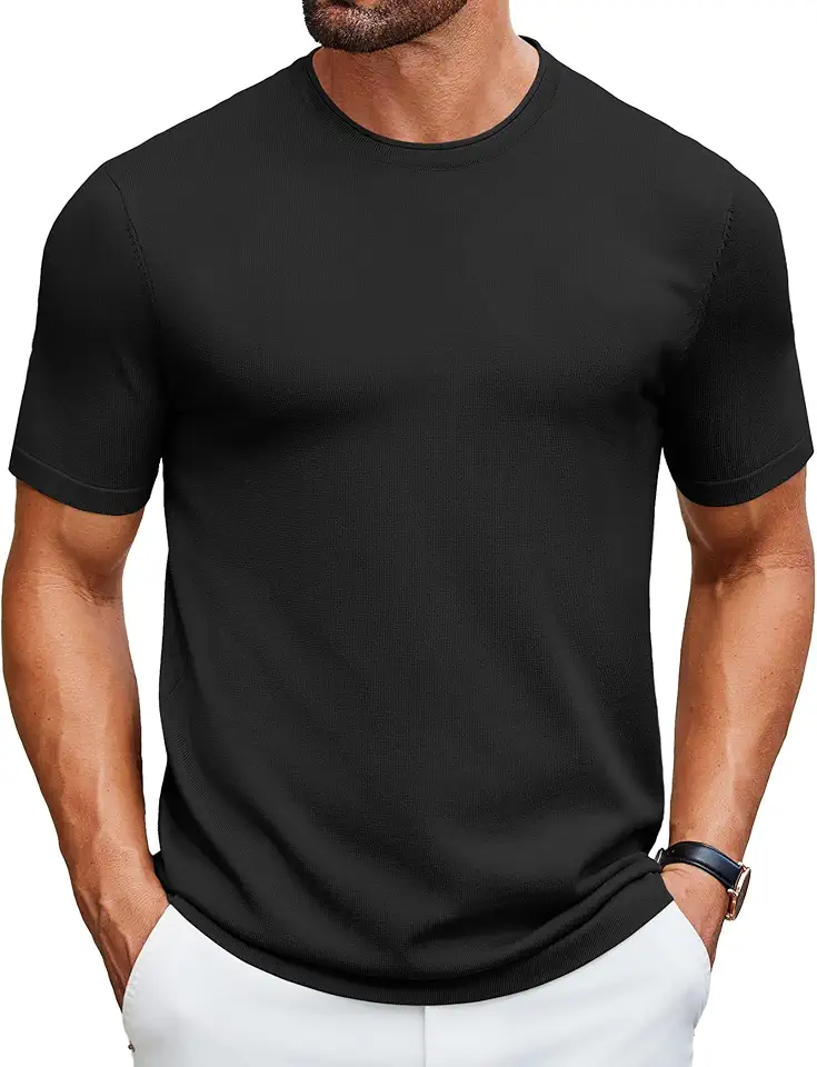 COOFANDY Mens Knit T-Shirts Casual Crewneck Short Sleeve Shirts Summer Tops Basic Pullover Tees