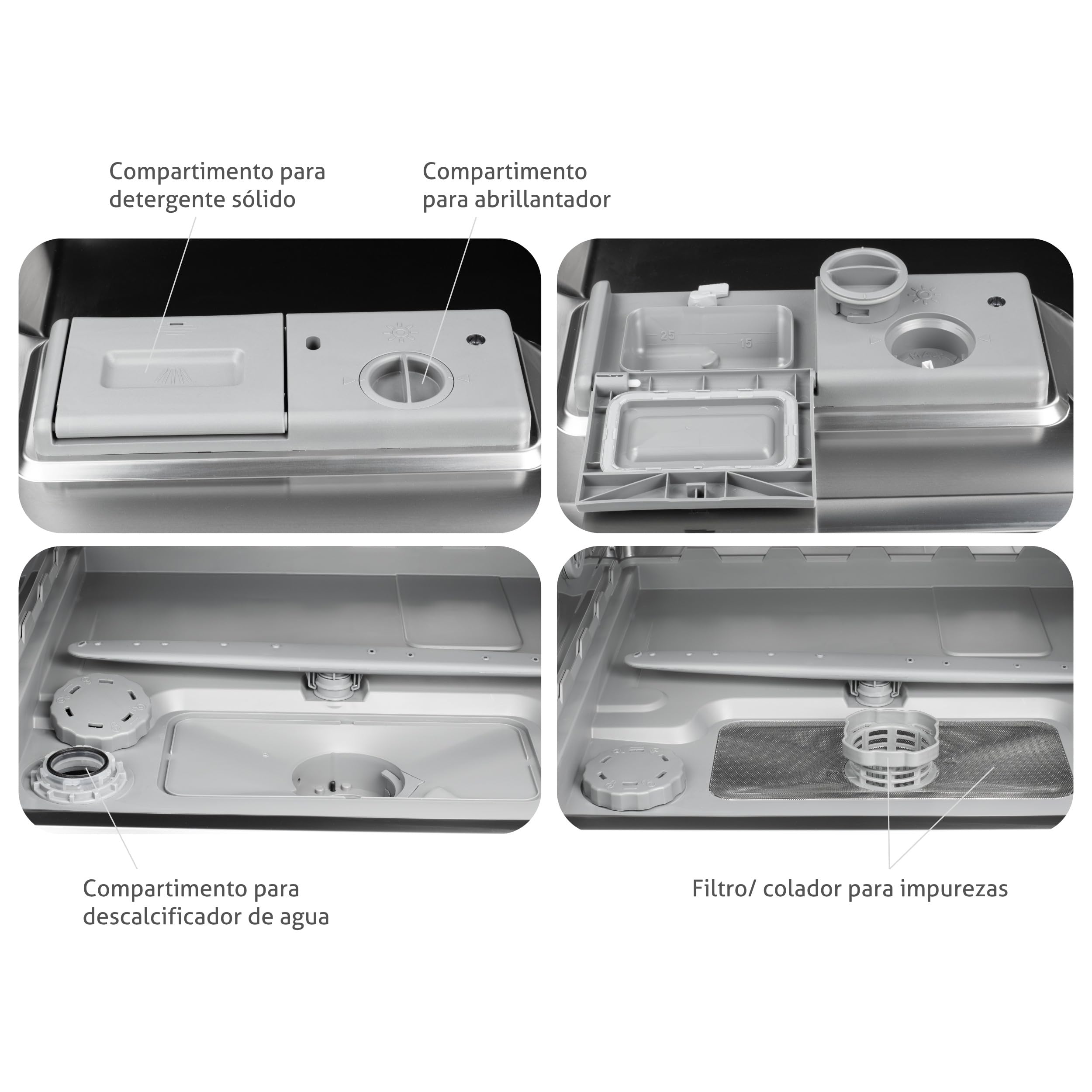 Lavavajillas compacto Turbionaire AVA 6 TPDSAVA6CTG, 6 servicios, 6 programas, modo Eco, descalcificador de agua, lavado 360°, función Restart, 55 cm, Gris