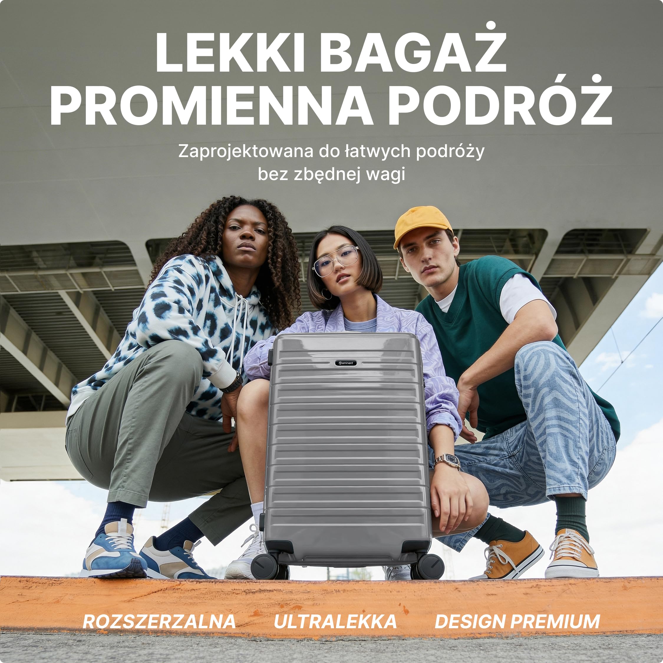 Eminent Voyager Walizka Średnia Twarda, Trolley Podróżna na Kółkach | Walizka średnia podróżna, 3,4 kg, 71L, rozszerzana 67x44x26/30, zamek TSA, 4 kółka, bagaż rejestrowany, Srebrny