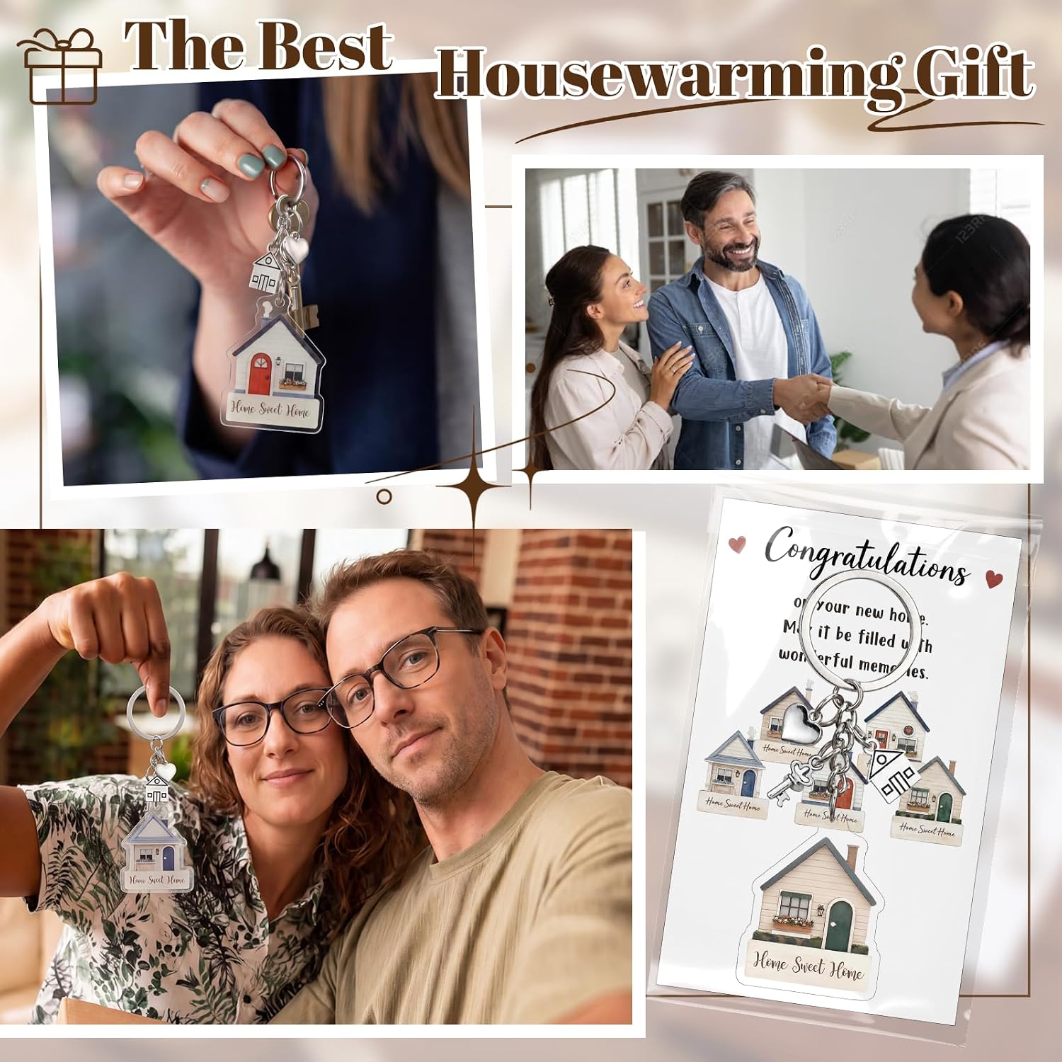 Gerrii 40 Sets Real Estate Agent Closing Gifts Sweet Home Keychains with Congratulations Card Bulk for House Buyers Housewarming Party Favors Key Chains Newlywed Couple Moving in Keepsake Supply