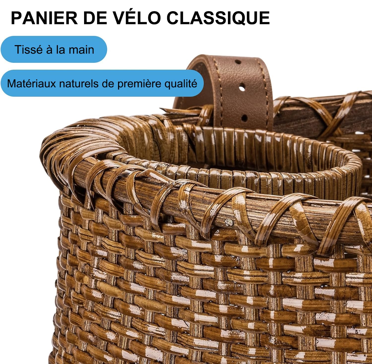 CXWXC Panier de vélo – Panier de vélo en rotin Fait à la Main pour Filles et Femmes – Panier Avant de vélo avec Porte-gobelet pour vélo de Plage, Scooter, vélo électrique