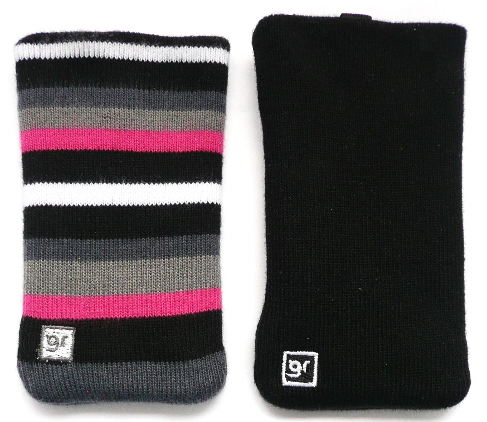 GlamroxFLASH SUPERSTORE ORIGINAL TWIN PACK OF BLACK AND STRIPES MICRO FIBRE SELF CLEANING SOCKS/POUCH/CASE/SLEEVE SUITABLE FOR SAMSUNG S5830 GALAXY ACE