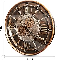 Vista 4 de October Elf 24 Inch Wall Clock with Moving Gears Large Industrial Steampunk Metal Clock Antique Gold Oversized Farmhouse Decor Wall Clock for Living