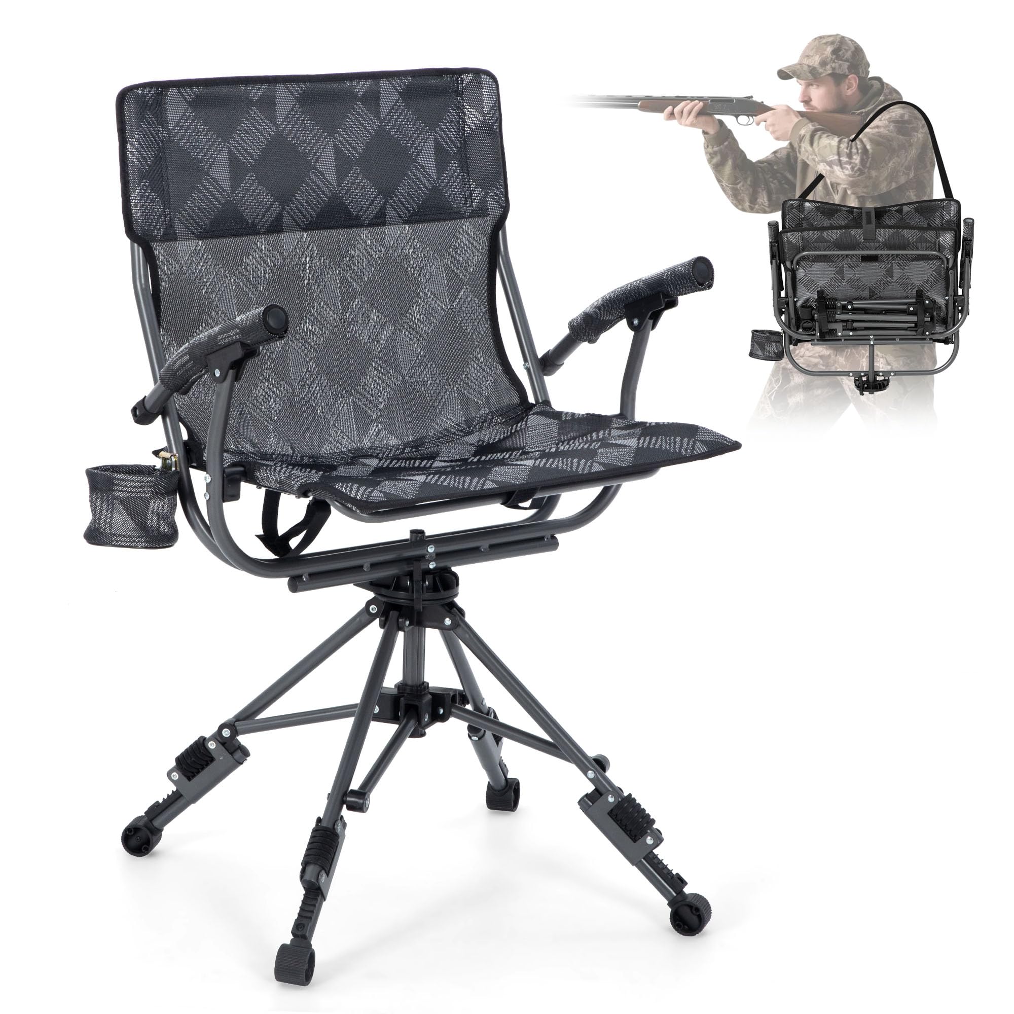 LET'S CAMP Folding Hunting Chair for Blinds 360 Degree Silent Swivel 330LBS