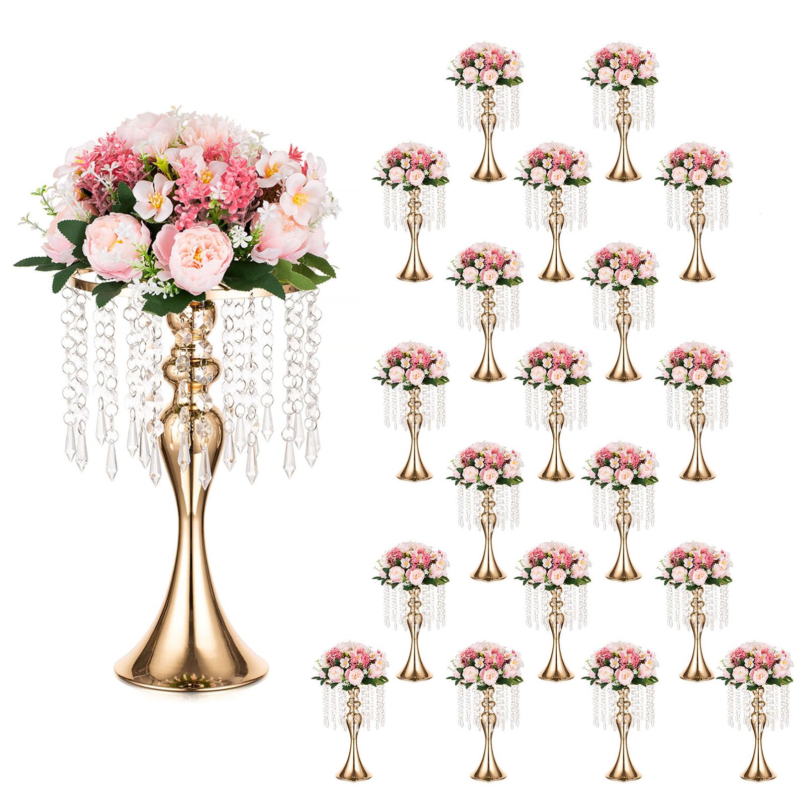 Gold Vase Wedding Centerpieces for Tables - 20 Pcs Metal Flower Stand for Wedding, 13.8in Tall Vases for Centerpieces, Gold Vase Stand, Wedding Decorations for Anniversary Ceremony, Living Room, Home
