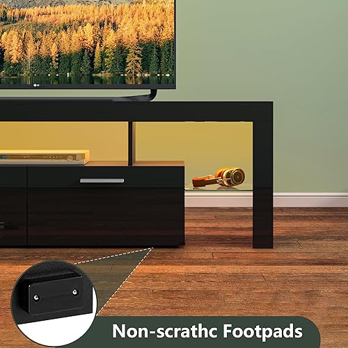 Miniatura 7 de Clikuutory Modern Lighting - Soporte de TV de 63 pulgadas con cajón de almacenamiento grande para televisores de 50, 55, 60, 65, 70, 75 pulgadas,