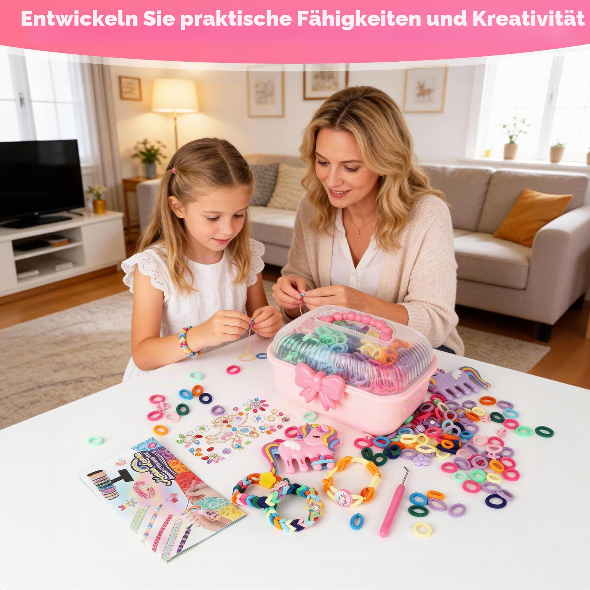LIAILA Loom Bänder Set für Kinder 1000pcs 2026 Upgraded Soft Loom Bänder Haargummis Mädchen Armbänder selber machen mit Zubehör Bastelset Kinder ab 6 Jahre, Mädchen Geschenke 6 7 8 9 Jahre