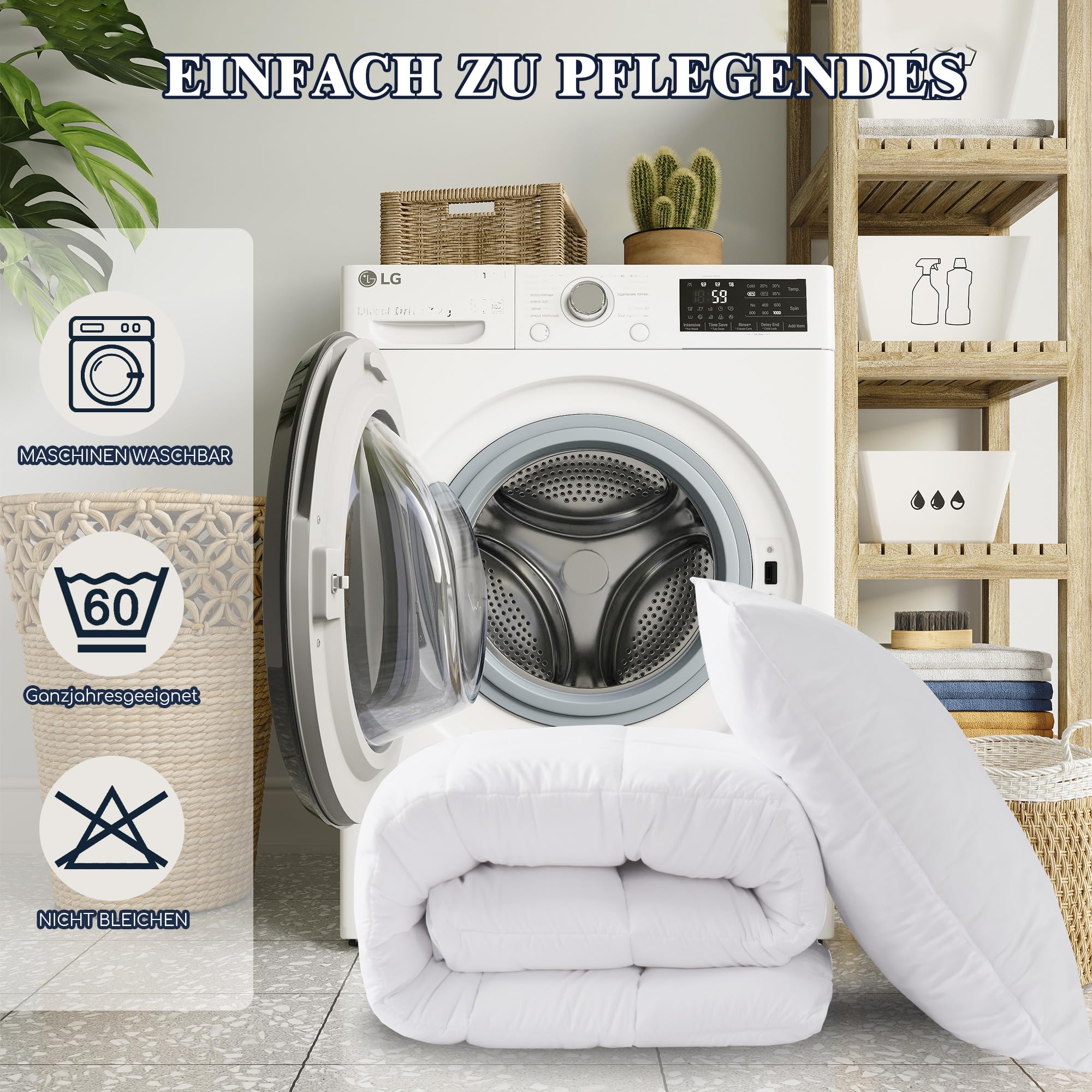 HIG Bettdecke 135x200cm 2er Set mit Kissen–2 Ganzjahresdecke mit 250GSM Mikrofaserfüllung, 2 Kopfkissen 80x80cm, Oeko-Tex Zertifiziert, Kuschelweich Waschbar für Schlafzimmer Gästezimmer Ferienwohnung