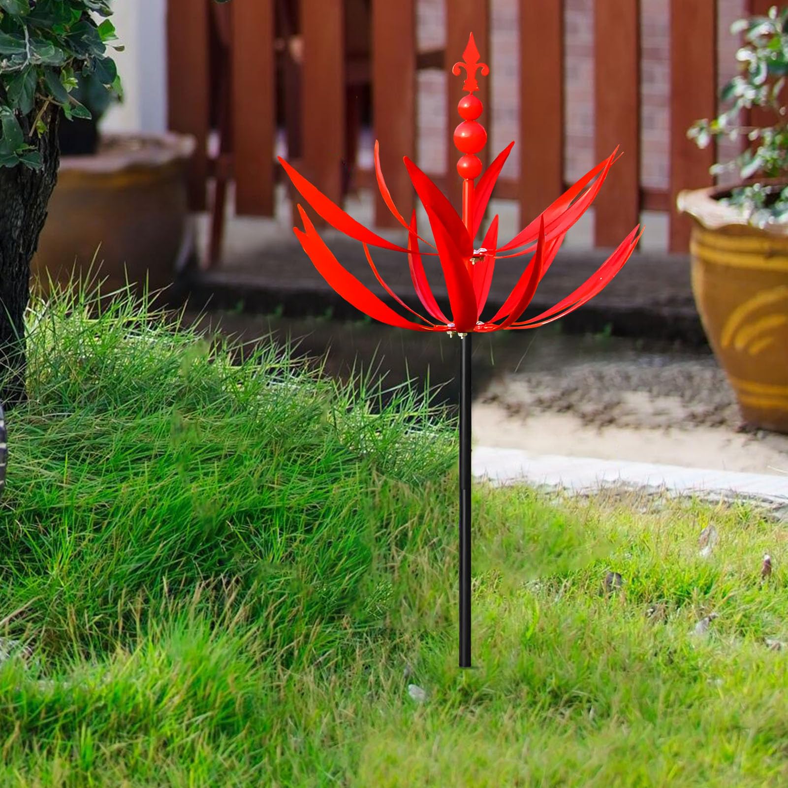 Große Kinetische Windskulptur Für Garten – 200 Cm Hoch, Mehrfarbig, Mit Dual-Kugellager Für Leise Drehung