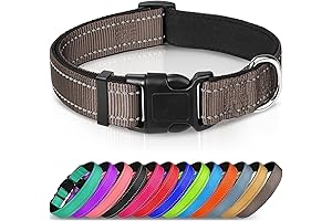 Joytale Brown Reflective Dog Collar, Soft Neoprene Padded Nylon Pet Collar Adjustable for Medium Dogs.