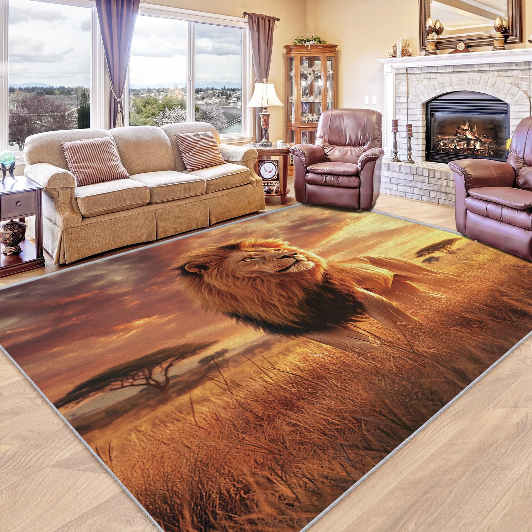 Tapis enfant lion antidérapant et lavable en machine grand format 200x290