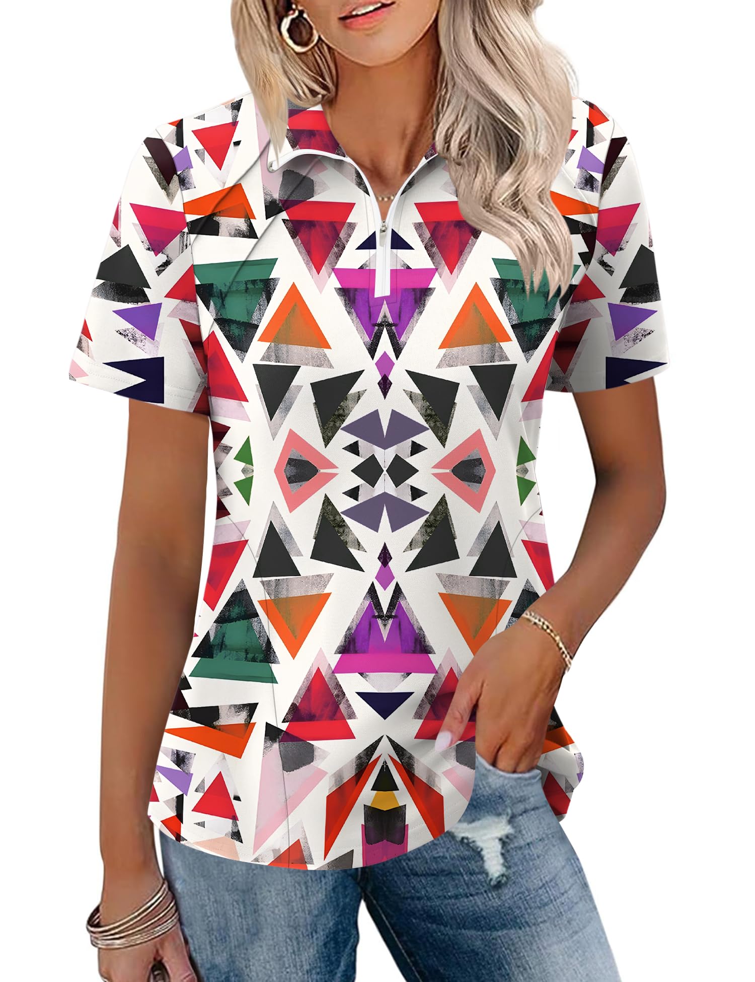 LOMON Womens Golf Polo Shirt Summer Short Sleeve Quarter Zip Outfit