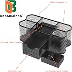 Deco Brothers Mesh Desk Organizer & Pen Caddy - Multi-Compartment Pencil Holder & Office Supply Storage Accessory for Desktop, Black