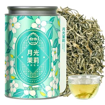 شاي الياسمين الأخضر CO-OP 1950، أوراق سائبة، 108 جرام، معطر 5 مرات بأزهار الياسمين الطازجة ذات البتلات المزدوجة، شاي أخضر كامل الأوراق ممتاز بأطراف فضية، ناعم وزهري، غني بمضادات الأكسدة، بدون إضافات، علبة