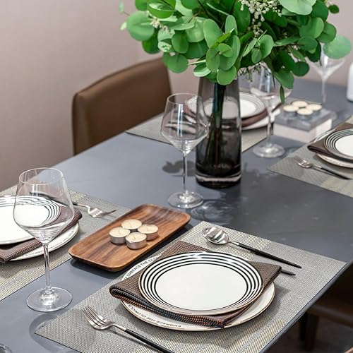 Miniatura 2 de COSMOCASA Juego de 4 manteles individuales de vinilo a rayas, reversibles de plástico tejido para mesa de comedor, interiores y exteriores,