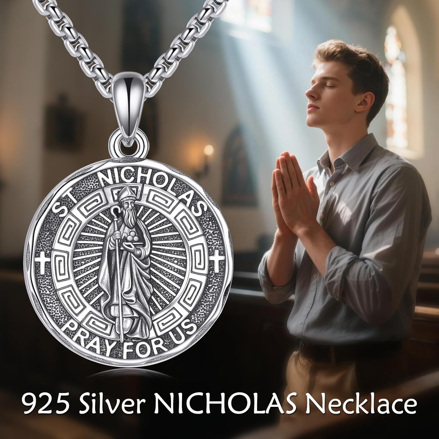 YFN Patron Saint Necklace Sterling Silver Amulet Medal Pendant Religious Protector Jewelry Gifts for Women Men