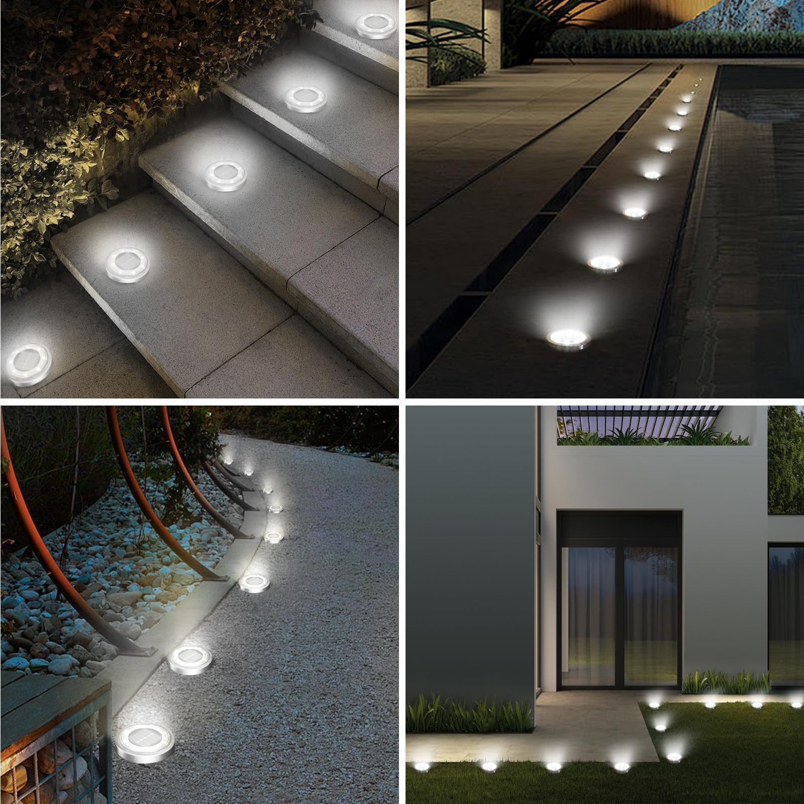 Solar Lights Outdoor Garden, 12 Pack Super Bright Led Solar Ground Lights, IP65 Waterproof Disk Light, Flat Pathway Lighting for Garden Lawn Patio Deck Walkway Landscape-Cold White — view 7