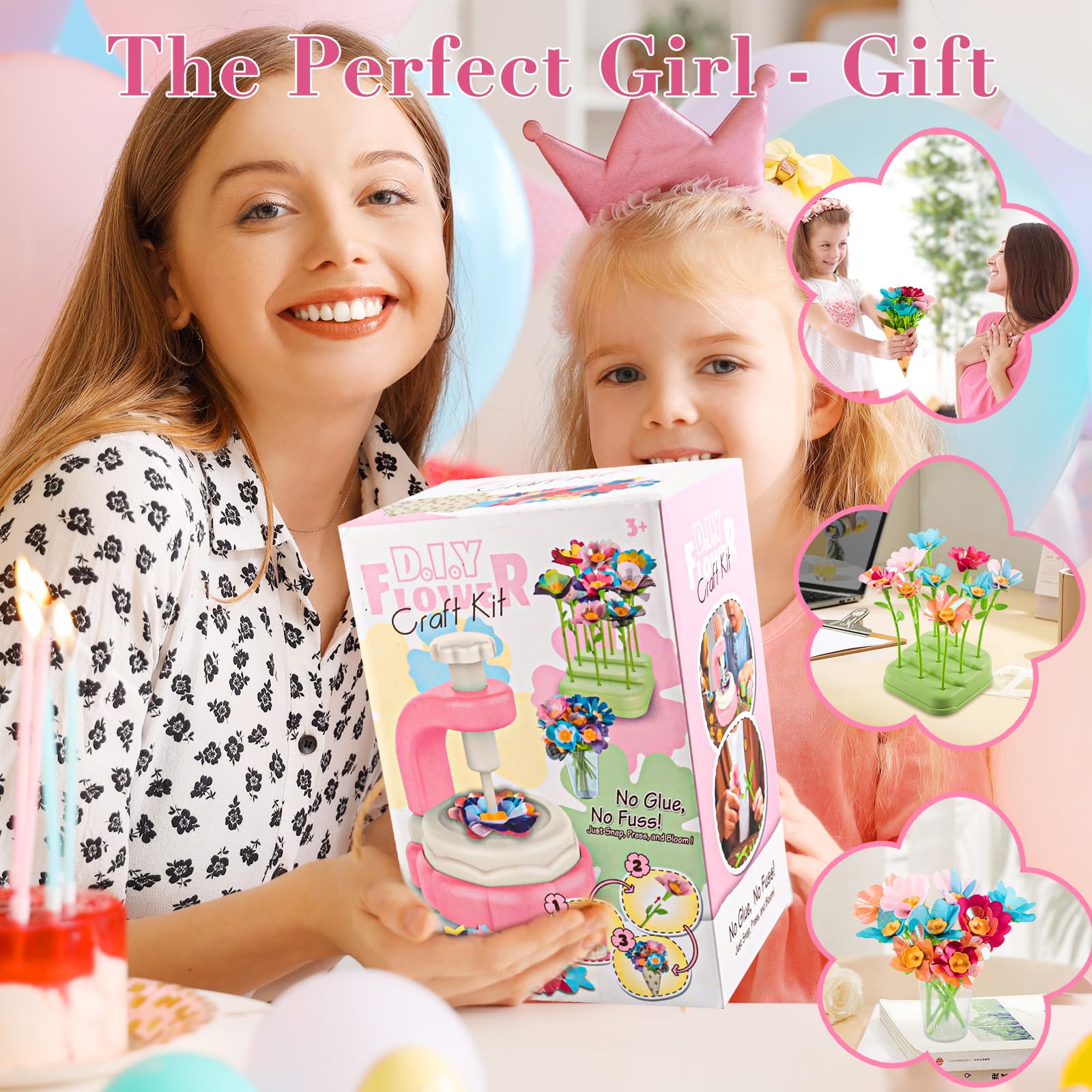 DIY Blumenpresse Kinder, Spielzeug Blumen Bastelset, Mädchen 4-12 Jahre Kreatives Blumen Basteln, Künstliches Blumenstrauß Spielzeug, für Mädchen Kindergeburtstag Weihnachten Geschenk