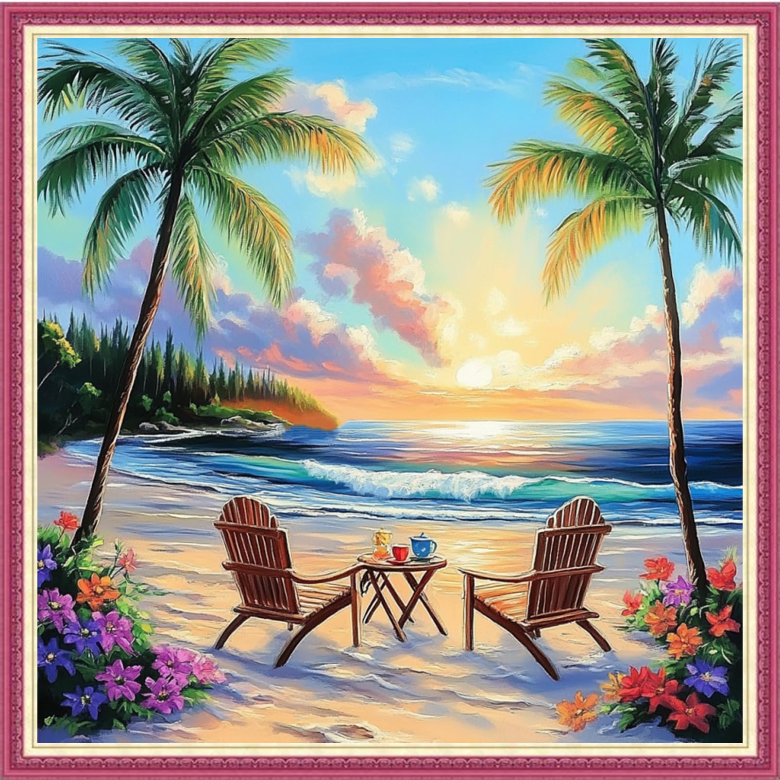 Fanxvivy Stamped Cross Stitch Kits for Beginners Full Range of Cross Stitching Preprinted Embroidery Kits for Adults, 11CT Embroidery Pattern Needlepoint Kits-Drinking Tea resting18×18 inch