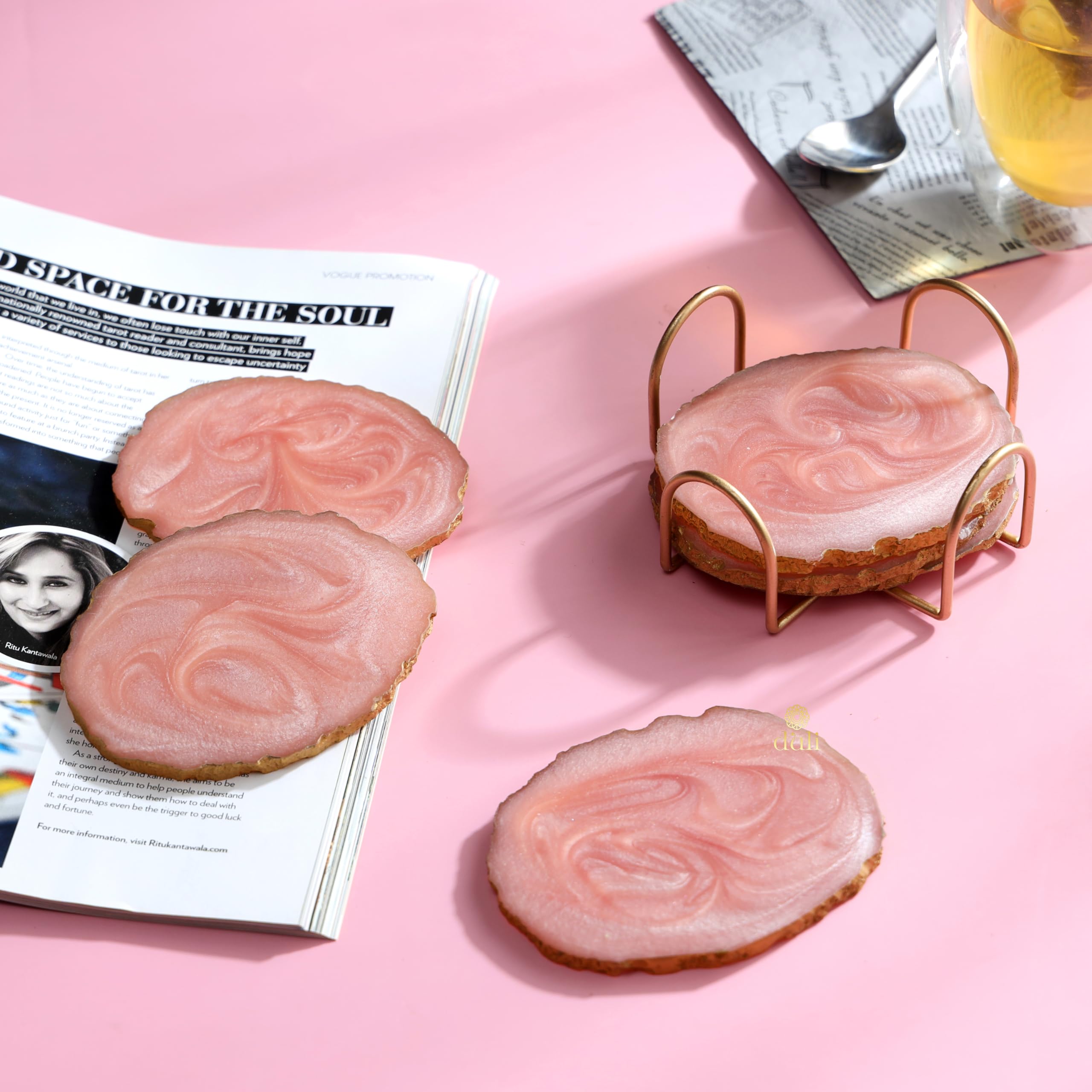 DULI Resin Coasters - Set of 6 with Holder -6
