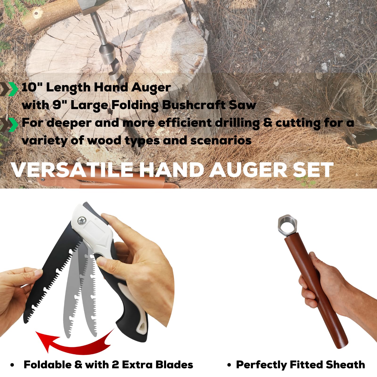 Taladro manual para madera, soldaduras mejoradas con ojo escocés afilado, herramientas de supervivencia para proyectos de Bushcraft, campamentos, exteriores, 1 llave de colonos de 10 pulgadas