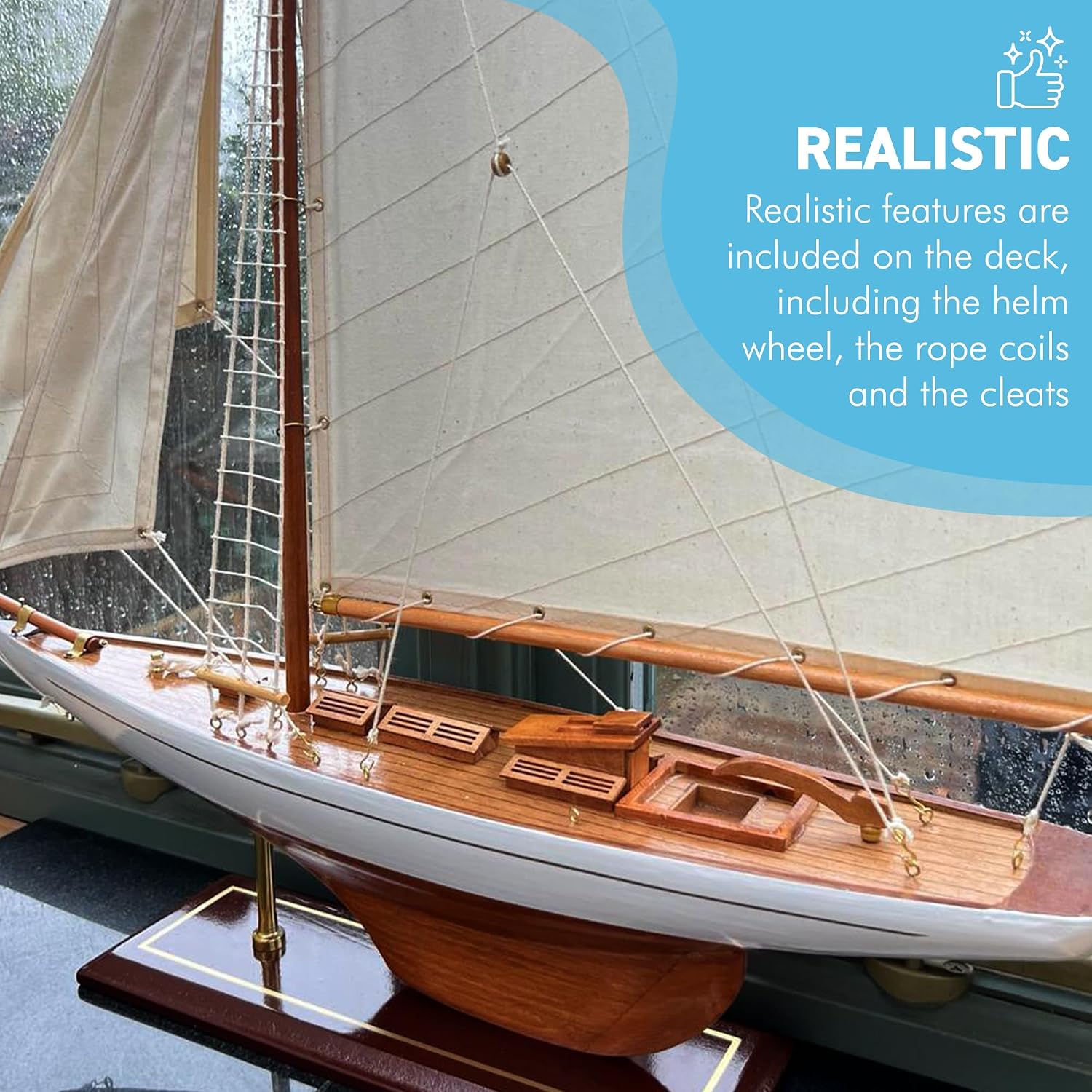 Thorness Fully Rigged Lulworth Model Yacht | 65cm (L) x 72cm (H) | Nautical Ornament | Sailboat Model | Lulworth Sailing Ship Model | Fully Assembled Model Boat Ready for Display
