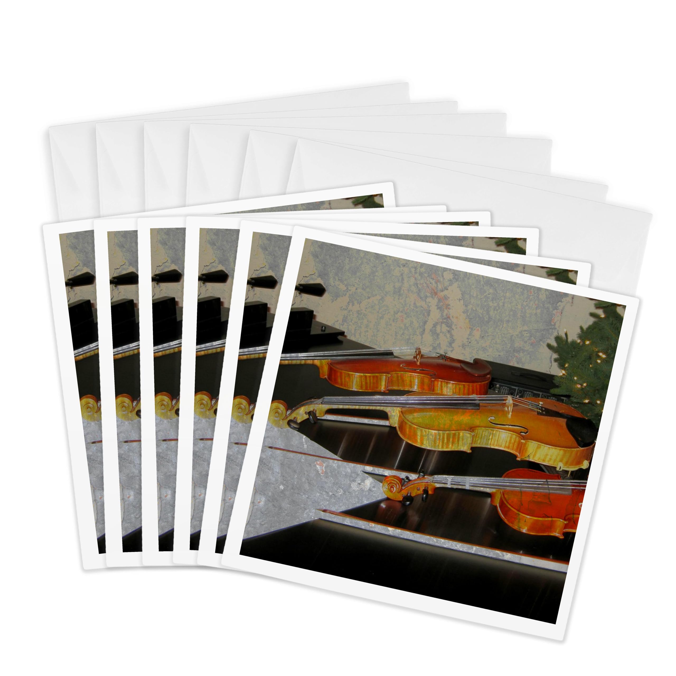 3dRose gc_29281_1 6 x 6-Inch "Vintage Violins on a Piano Music" Greeting Card (Pack of 6)