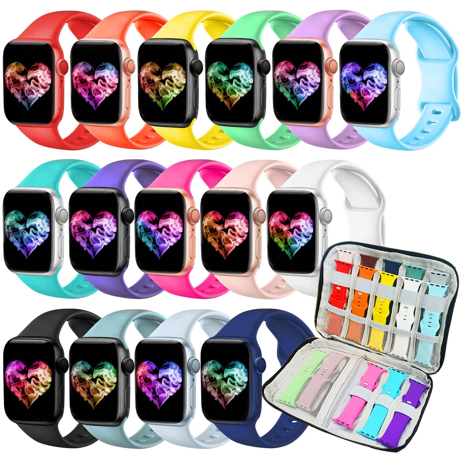 15 PACK Soft Silicone Band Compatible for Apple Watch Bands for Women Men | 38mm 40mm 41mm 42mm 44mm 45mm 46mm 49mm Sport Strap Wristband for iWatch Bands Series 11 10 9 8 7 6 5 4 3 2 1 SE Ultra