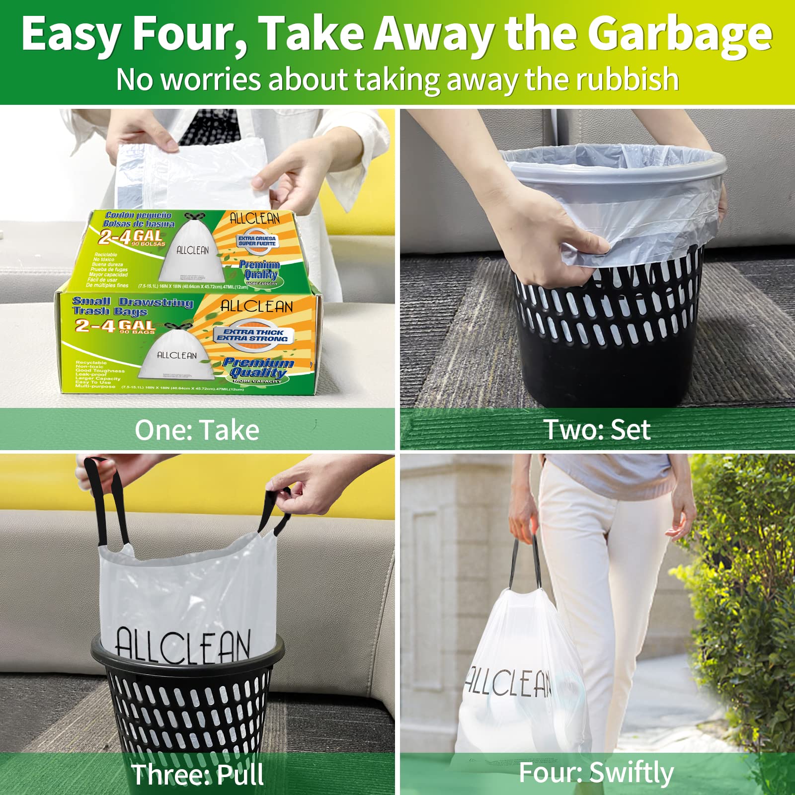 Lot De 90 Petits Sacs Poubelle De Cuisine Avec Cordon De