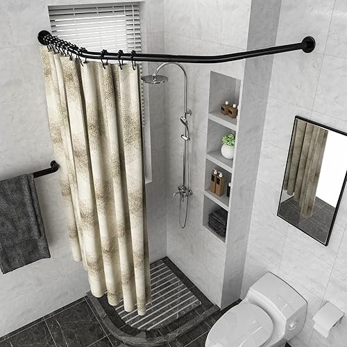 Miniatura 10 de Barra de cortina de ducha de esquina ajustable de acero inoxidable en forma de L, estante sin taladros, instalación para baño, bañera, tienda de