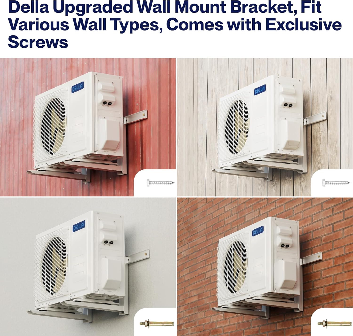 Della Outdoor Wall Mounting Bracket for Ductless 6000-36000 BTU Mini Split, Compressor and Heat Pump System, Easy to Install Universal Heavy Duty Mini Split Bracket, Supports up to 485 LBS