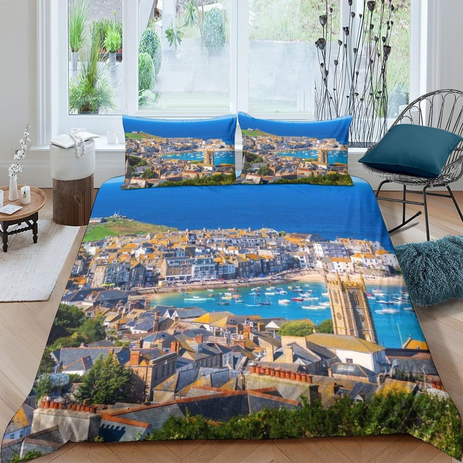 St Ives Cornwall 3D Printed Comforter Cover Set Duvet Cover Bedding Set for Kids Teens Boys Room Decor Microfiber Quilt Cover 3 Pcs with Pillow Case Hidden Zipper King（220x240cm）