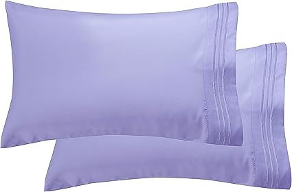 Elegant Comfort Luxury Ultra-Soft 2-Piece Pillowcase Set - 1500 Premium Hotel Quality Microfiber Double Brushed - Wrinkle Resistant, Standard/Queen, Lilac
