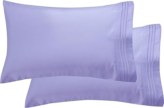 Elegant Comfort Luxury Ultra-Soft 2-Piece Pillowcase Set - 1500 Premium Hotel Quality Microfiber Double Brushed - Wrinkle Resistant, Standard/Queen, Lilac