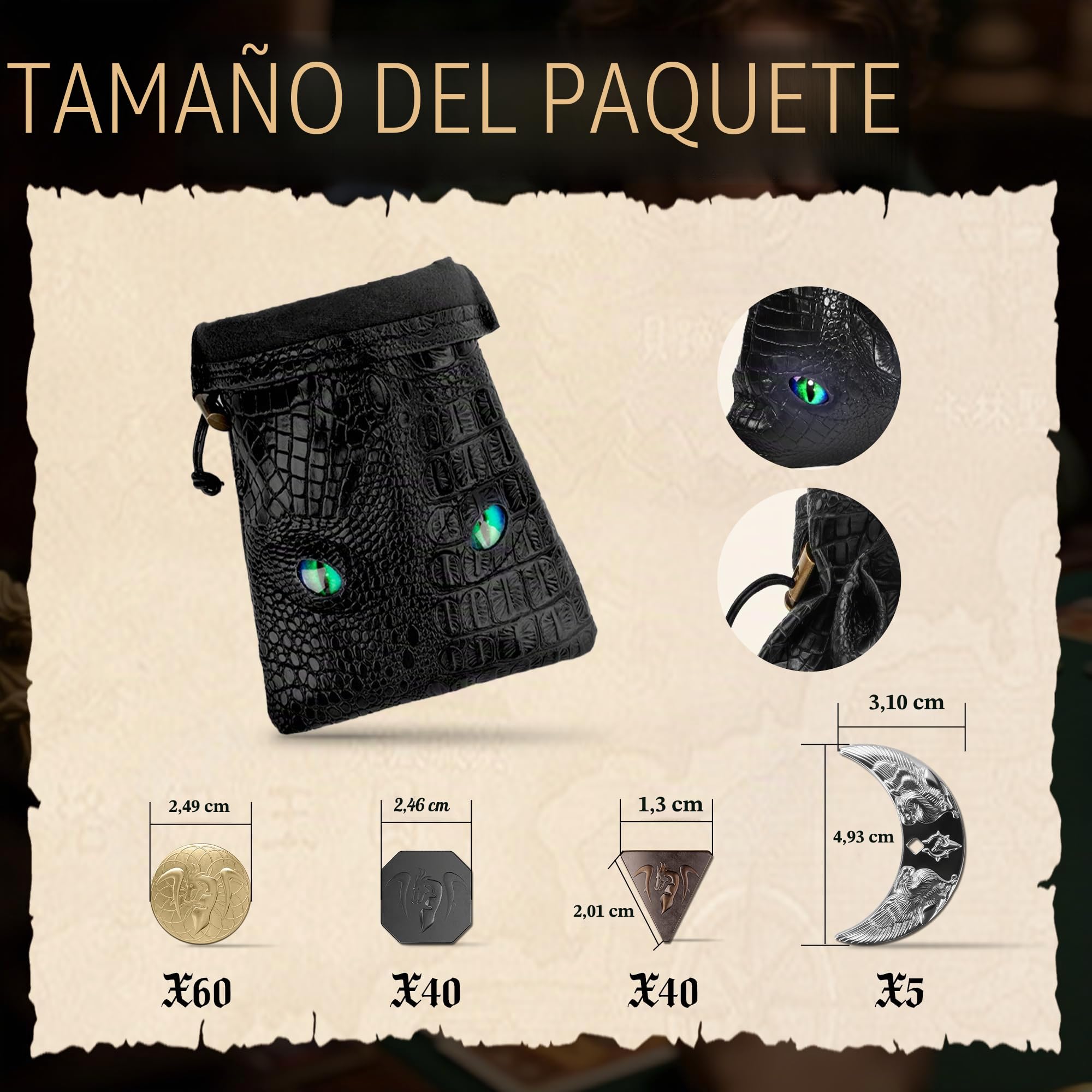 145 Monedas de Metal DND y Bolsa de Cuero, Contiene 60 Monedas de Oro, 40 Monedas de Plata, 40 de Cobre y 5 Monedas de Platino, Bueno para Juegos de Mesa RPG.