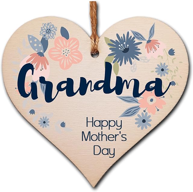 The Plum Penguin Handmade Wooden Hanging Heart Plaque perfect for Grandma stylish floral celebration card alternative from grandchildren beautiful thoughtful keepsake