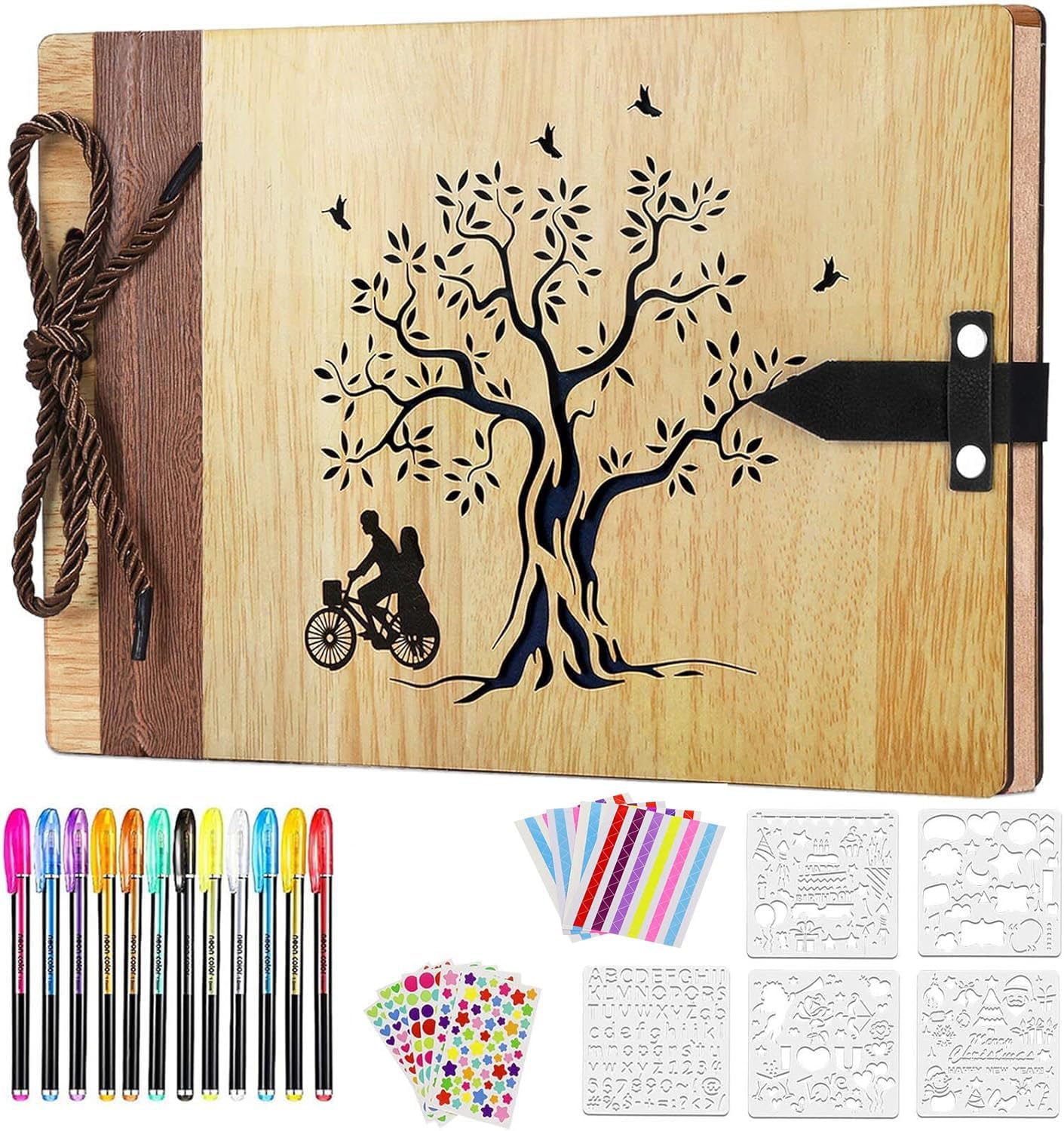 Album Fotografico In Legno Fai Da Te - Con Albero Intagliato, 80 Pagine, Per Matrimoni E Ricordi - Foto 3