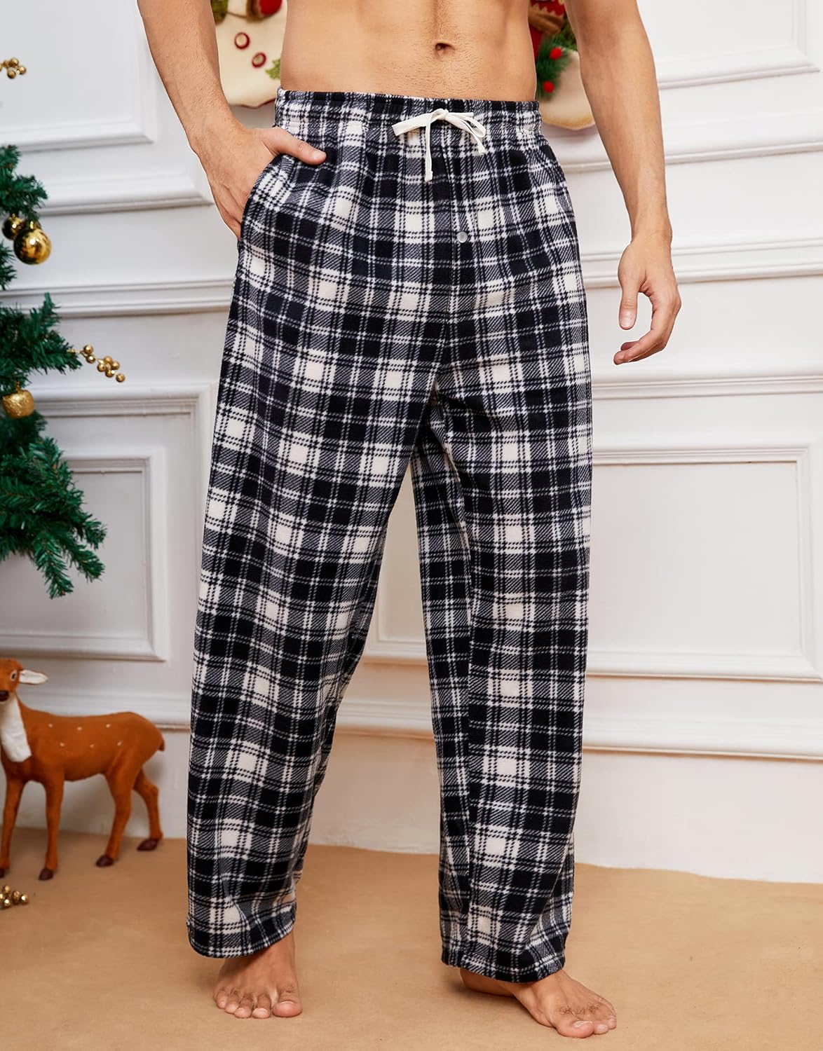 U2SKIIN 2 Pack Mens Fleece Pajama Pants, Warm Plaid Lounge Pj Bottoms for Men with Pockets Soft - Image 2