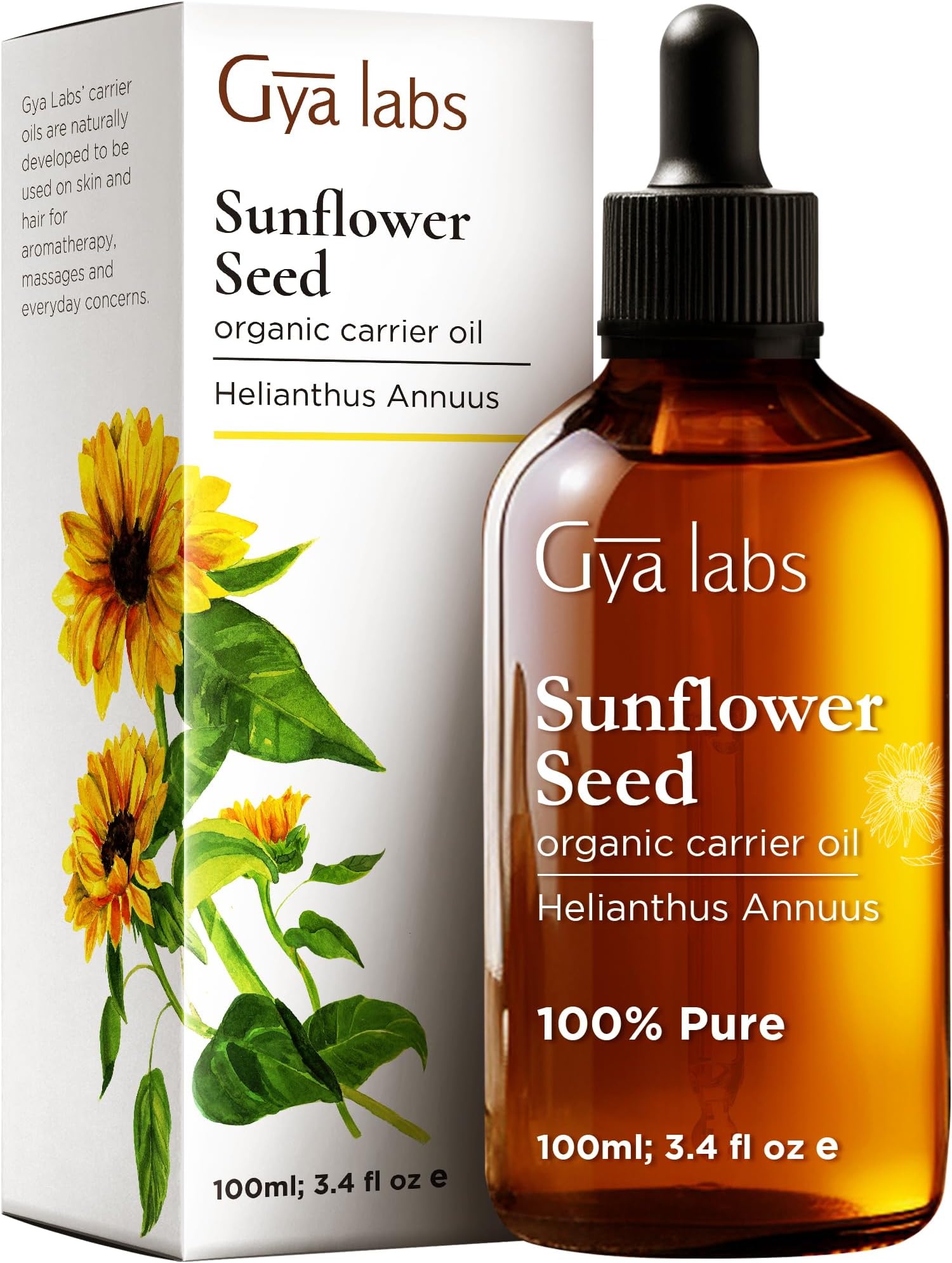 Gya Labs USDA Organic Sunflower Oil - 3.4 Fl Oz - Carrier Oil for Hair, Skin, Face, Scalp & Body Massage