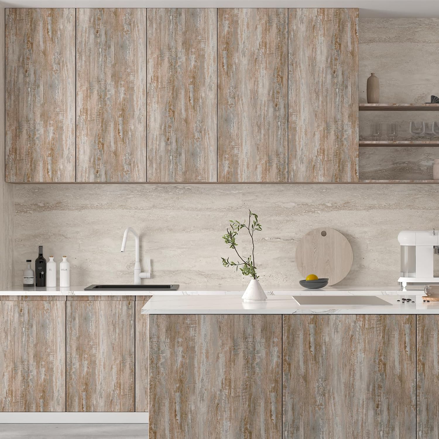 15.7"x472" Thick Wood Grain Contact Paper Peel and Stick Countertops Waterproof Weathered Wood Wallpaper for Kitchen Farmhouse Self Adhesive Removable Vinyl Wrap for Cabinet Drawer Furniture